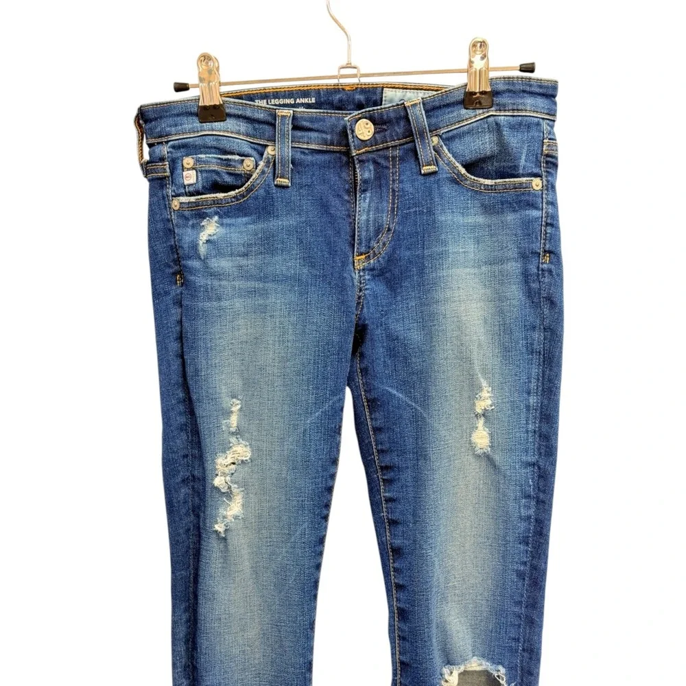 AG Adriano Goldschmied The Legging Ankle Womens 24R Blue Excellent Distressed - Picture 3 of 13
